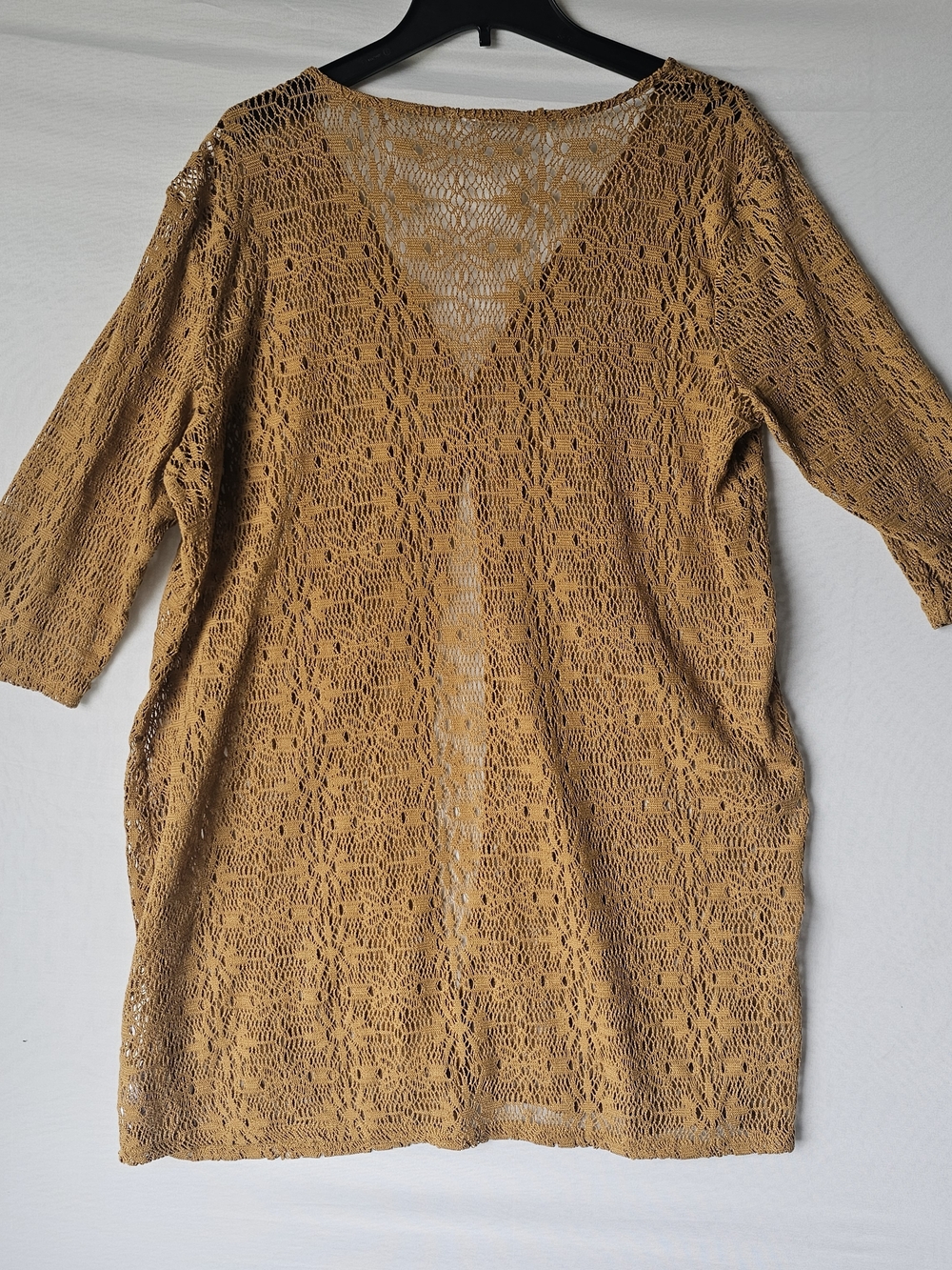 Maurices Open Crochet Cardigan in Mustard Gold - Picture 3 of 16